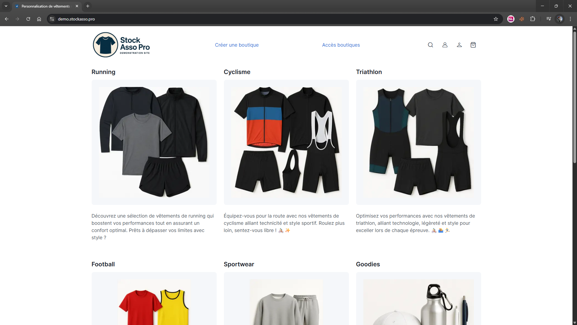 Site de démonstration de stockasso pro